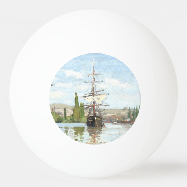 Bolinha De Ping Pong Claude Monet. Navios a voar no Sena em Rouen (Frente)
