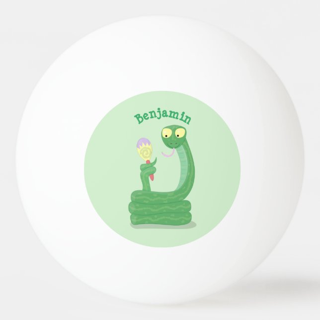 Bolinha De Ping Pong Cobra verde engraçado com desenhos de maraca (Frente)