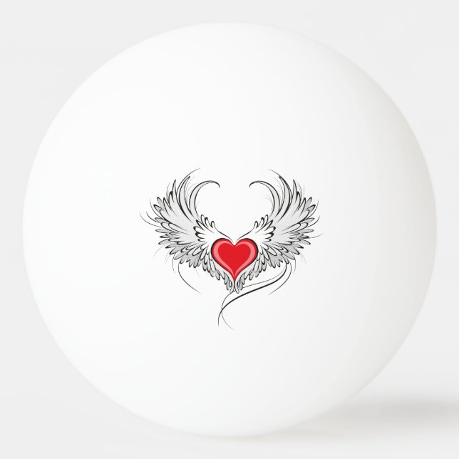 Bolinha De Ping Pong Coração Anjo Vermelho com asas (Frente)