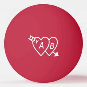 Bolinha De Ping Pong Corações Duplos com Seta e Iniciais de Cupídeos