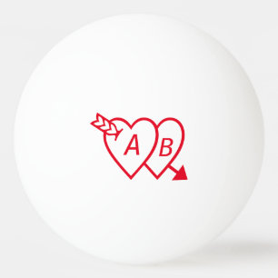 Bolinha De Ping Pong Corações Duplos Vermelhos com Seta e Iniciais de C