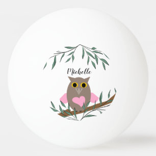 Bolinha De Ping Pong Coruja Cor-De-Rosa De Corte Na Ramificação Persona
