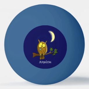 Bolinha De Ping Pong Coruja triste com lágrimas e lua sem seu desenho a