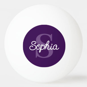 Bolinha De Ping Pong Damas de Nome de Script Monograma Roxo