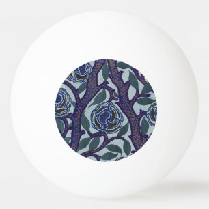 Bolinha De Ping Pong Decoração Floral Rosa Art Déco Azul Real e Dourado