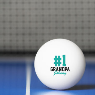 Bolinha De Ping Pong Dia de os pais Vovô Teal Monograma Número Um