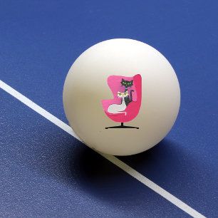 Bolinha De Ping Pong Dois Gatos de Gatinho de Meio século na Cadeira Ro