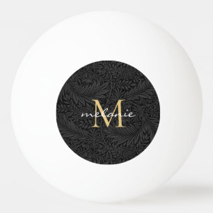 Bolinha De Ping Pong Elegante BlacK Script Dourado Floral Monograma