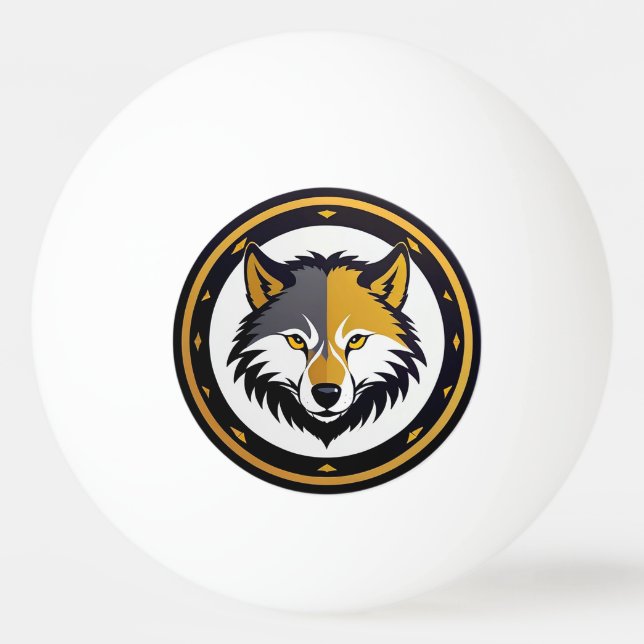 Bolinha De Ping Pong Emblema de Lobo com Círculo Dourado (Frente)