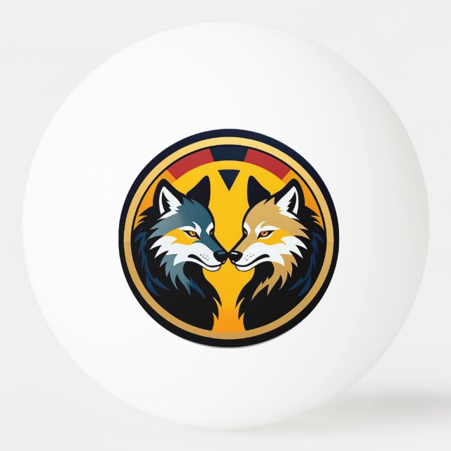 Bolinha De Ping Pong Emblema Duplo Lobo com Círculo Dourado (Frente)