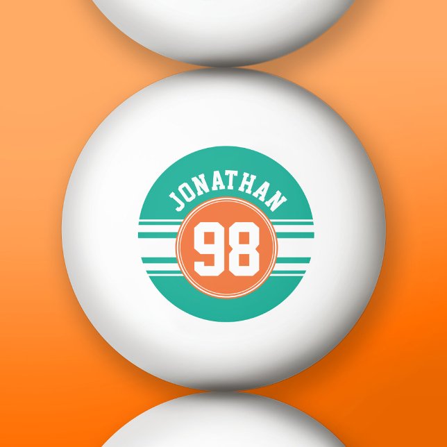 Bolinha De Ping Pong Esportes Jersey Stripes Emerald & Orange Name Numb (Custom Ping Pong Balls)