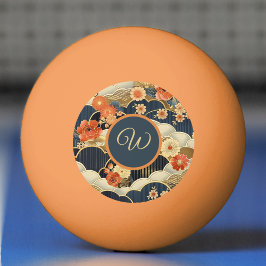 Bolinha De Ping Pong Estilo Japonês Retro Floral Turquesa em Nuvens Ini