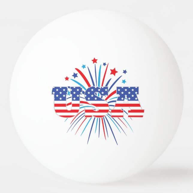 Bolinha De Ping Pong EUA com os fogos-de-artifício brancos e azuis (Frente)