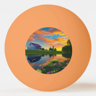 Bolinha De Ping Pong Farmhouse Purple Telhado Pond em Sunrise