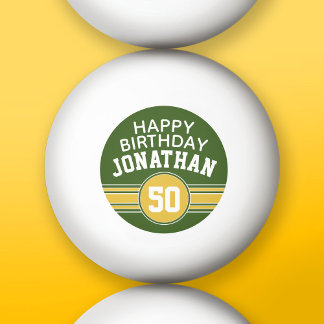 Bolinha De Ping Pong Feliz Aniversário Esportivo Strips com Dourado Ele