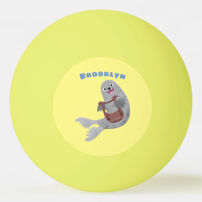 Bolinha De Ping Pong Feliz desenho animado do selo harp (Frente)