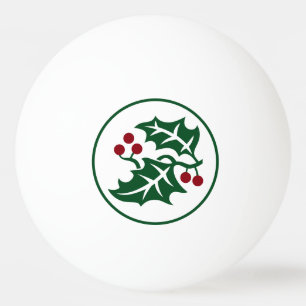 Bolinha De Ping Pong Férias de Natal Green Holly e Red Berries