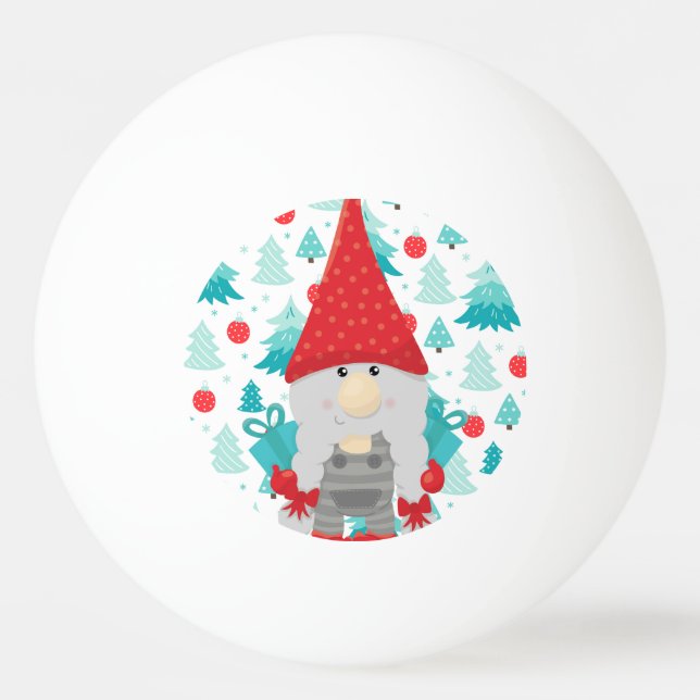 Bolinha De Ping Pong Festivo Holiday Gnomo com presentes (Frente)