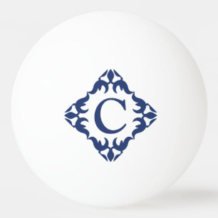 Bolinha De Ping Pong Filigree Framed Monogramas em azul Marinho