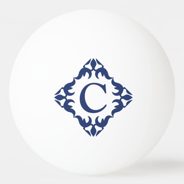 Bolinha De Ping Pong Filigree Framed Monogramas em azul Marinho (Frente)