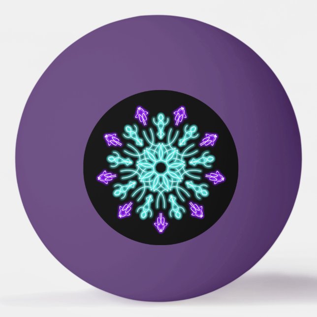 Bolinha De Ping Pong Flor de néon roxa e turquesa (Frente)