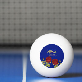 Bolinha De Ping Pong Flor vermelha e folhas azuis