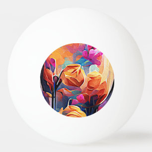 Bolinha De Ping Pong Floral Abstrato Art Laranja Vermelho Azul Flores