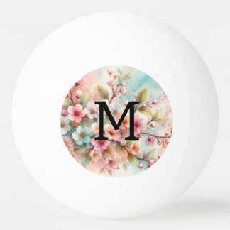 Bolinha De Ping Pong Floral watercolor monogram pink cherry blossoms 