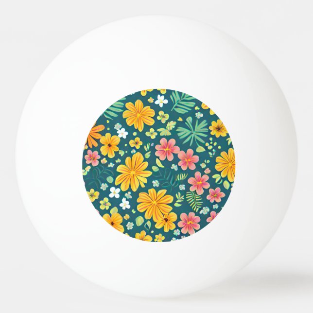 Bolinha De Ping Pong Folhas tropicais e padrão de flores (Frente)
