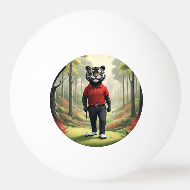 Bolinha De Ping Pong "Fore! Um Tigre Negro Jogando Golfe na Floresta" (Frente)