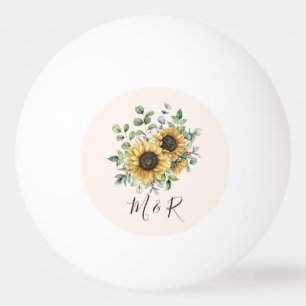 Bolinha De Ping Pong Girassol Sunflower Rústico Vintage Aquarela Monogr