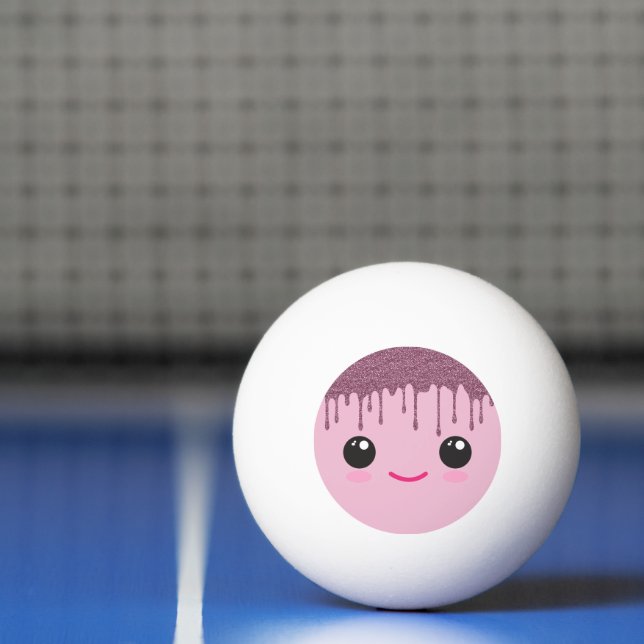 Bolinha De Ping Pong Happy Kawaii Face Faux Glitter Hair Ping Pong Ball (Líquido)