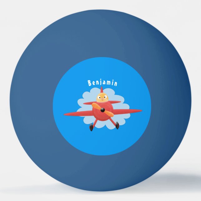 Bolinha De Ping Pong Ilustração de desenho animado de avião vermelho-vo (Frente)