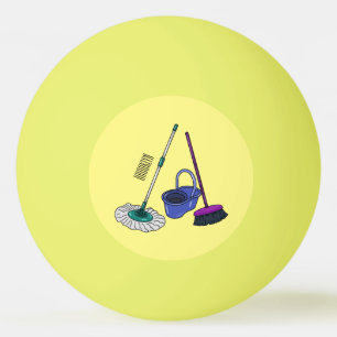 Bolinha De Ping Pong Ilustração de desenho animado de Broom & mop