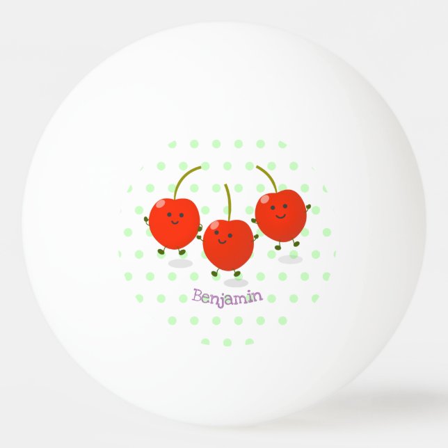 Bolinha De Ping Pong Ilustração de desenho animado de cerejas vermelhas (Frente)