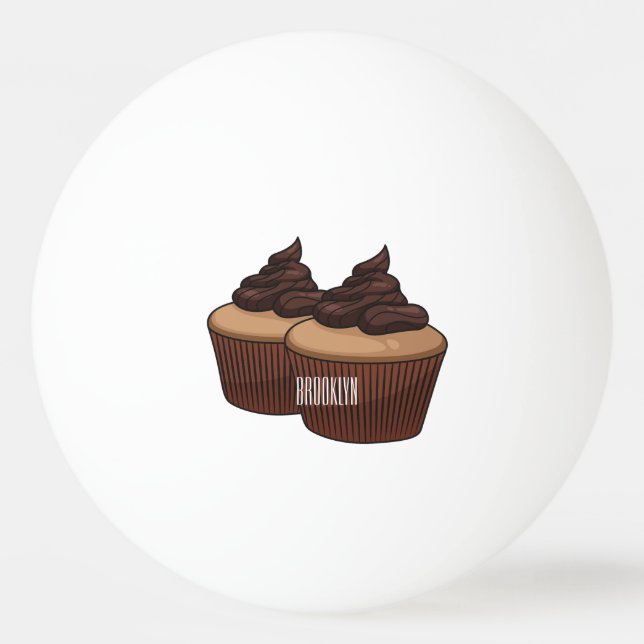 Bolinha De Ping Pong ilustração de desenho animado de cupcake (Frente)