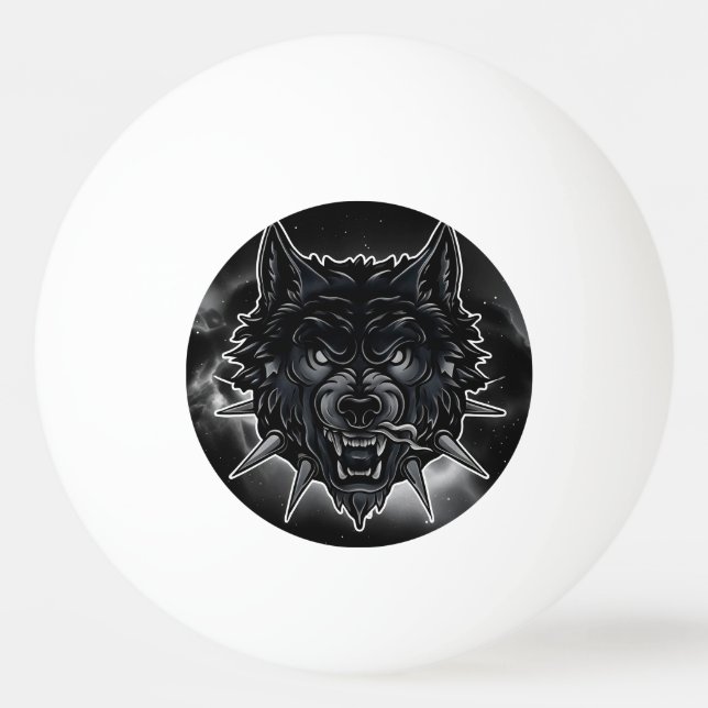 Bolinha De Ping Pong Ilustração de Lobo Feroz com Colar de Espinhos (Frente)
