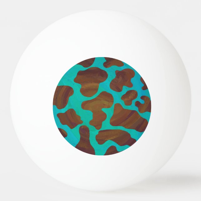 Bolinha De Ping Pong Impressão de Vaca Castanho e Teal (Frente)