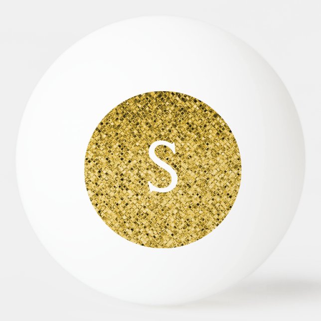 Bolinha De Ping Pong Iniciais de Monograma Dourado com Glitter (Frente)