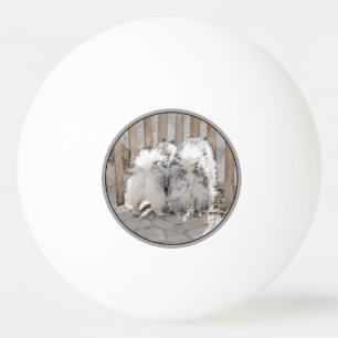 Bolinha De Ping Pong Keeshonds na Pintura de Portão - Arte de Cachorro