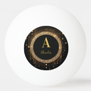 Bolinha De Ping Pong Letra de Monograma Personalizada em Brilho Preto