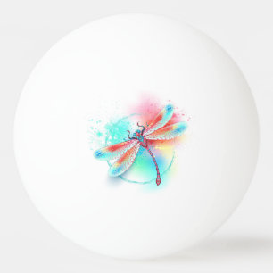 Bolinha De Ping Pong libélula vermelha sobre fundo de aquarela