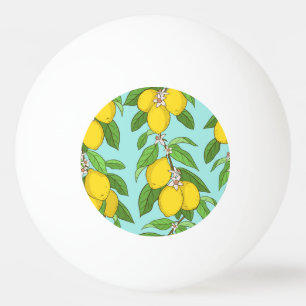Bolinha De Ping Pong Limões, Fundo Azul Vibrante Sem Olhos.