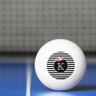Bolinha De Ping Pong Listras Pretas e Brancas com Monograma