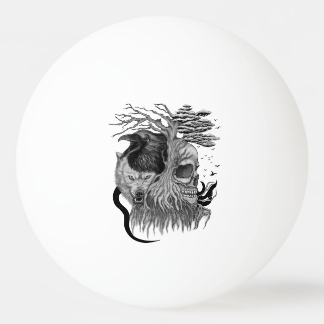 Bolinha De Ping Pong Lobo e Raven com crânio (Frente)