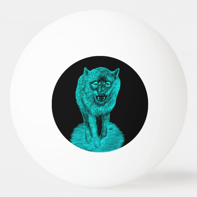 Bolinha De Ping Pong Lobo Negro Zangado na Noite (Frente)