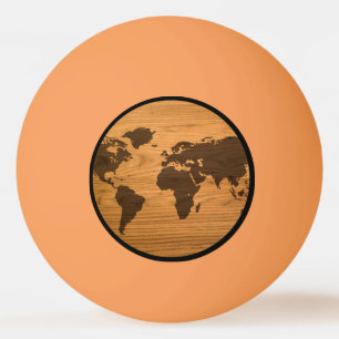 Bolinha De Ping Pong Mapa Mundial em Grão de Madeira