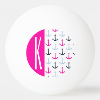Bolinha De Ping Pong Marinho, Azul Claro E Âncoras Náuticas Rosa-Quente