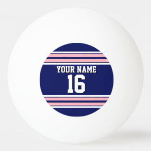 Bolinha De Ping Pong Marinho Azul com Equipe de Stripes Brancas Rosa Je