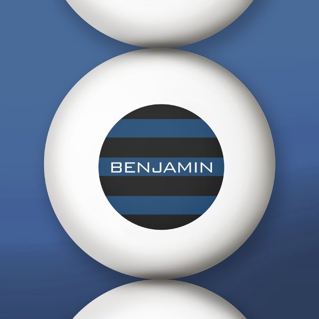 Bolinha De Ping Pong Marinho Blue e Black Rugby Stripes com nome person (Custom Ping Pong Ball)